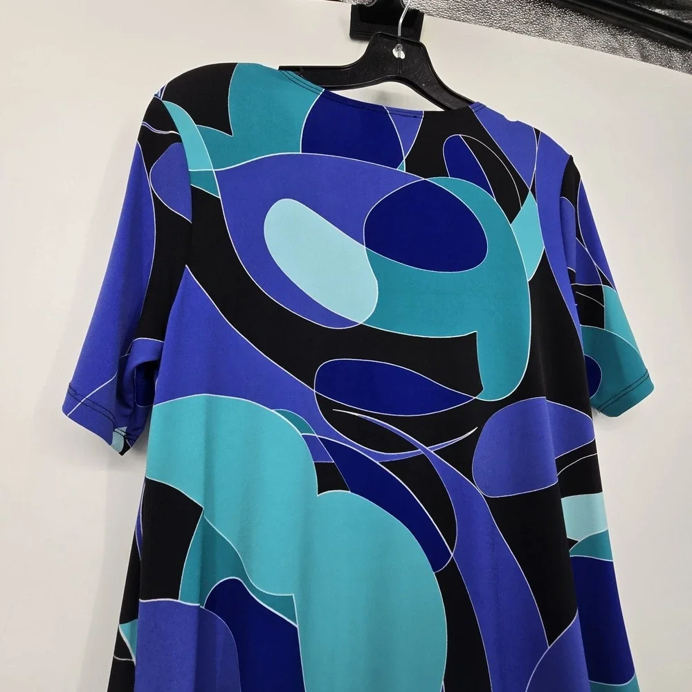 Joseph Ribkoff Abstract Dress Womens 10 Blue Stretch Swing Comfort‎ Artsy Office